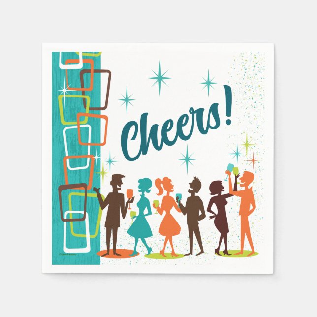 Mid-Century Modern Cocktails Engagement Party Napkin (Front)