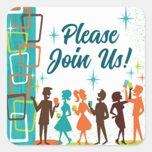 Mid-Century Modern Cocktails Engagement Party Square Sticker