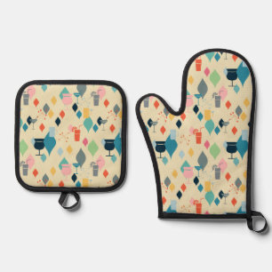 Mid Century Modern Cocktails Oven Mitt & Pot Holder Set