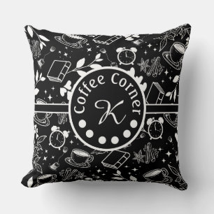 mid century modern coffee lover bookworm black cushion