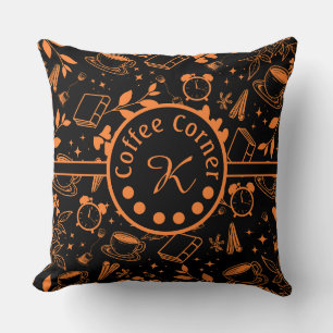 mid century modern coffee lover bookworm orange cushion