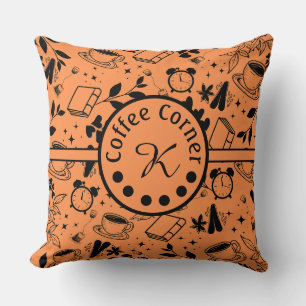 mid century modern coffee lover bookworm orange cushion