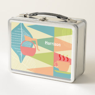 Mid Century Modern Coffee Personalised Metal Lunch Box