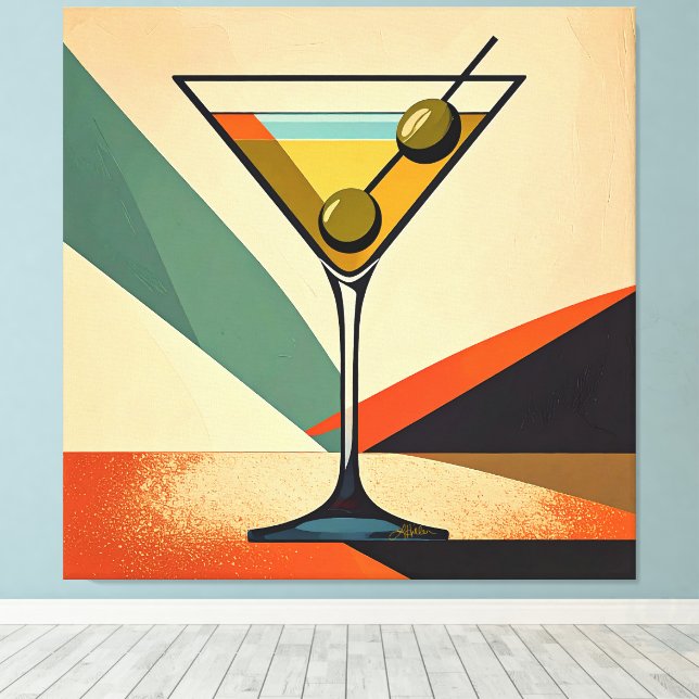 Mid Century Modern Color Block Martini Art Canvas Print (Insitu(Wood Floor))