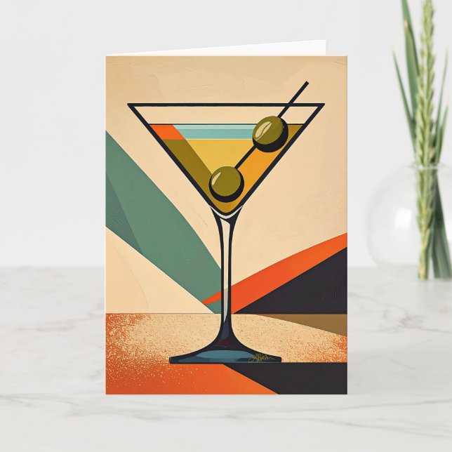 Mid Century Modern Color Block Martini Art Card (Front)