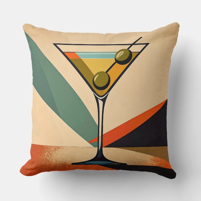 Mid Century Modern Color Block Martini Art Cushion (Front)