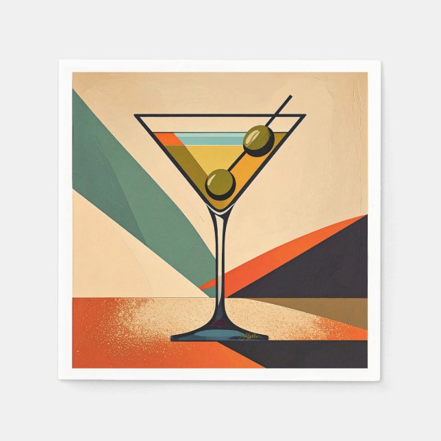 Mid Century Modern Color Block Martini Art Napkin (Front)