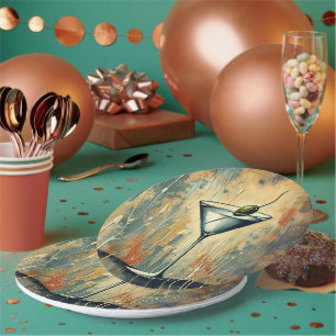 Mid Century Modern Color Block Martini Art Paper Plate