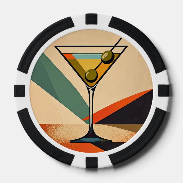 Mid Century Modern Color Block Martini Art Poker Chips (Front)