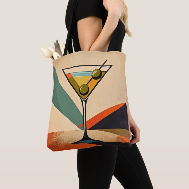 Mid Century Modern Color Block Martini Art Tote Bag (Close Up)