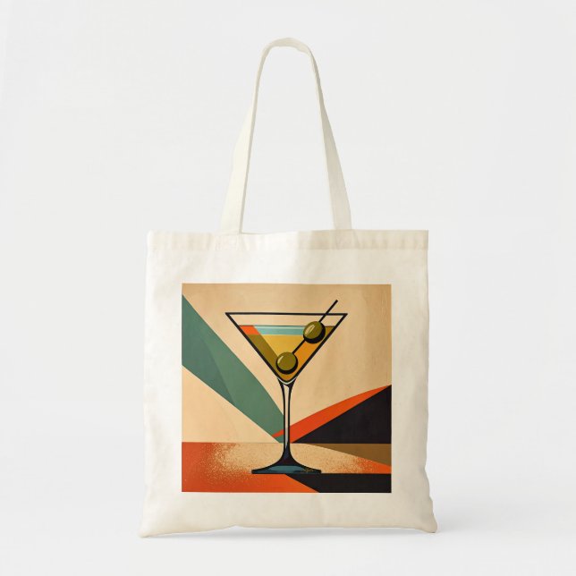 Mid Century Modern Color Block Martini Art Tote Bag (Front)