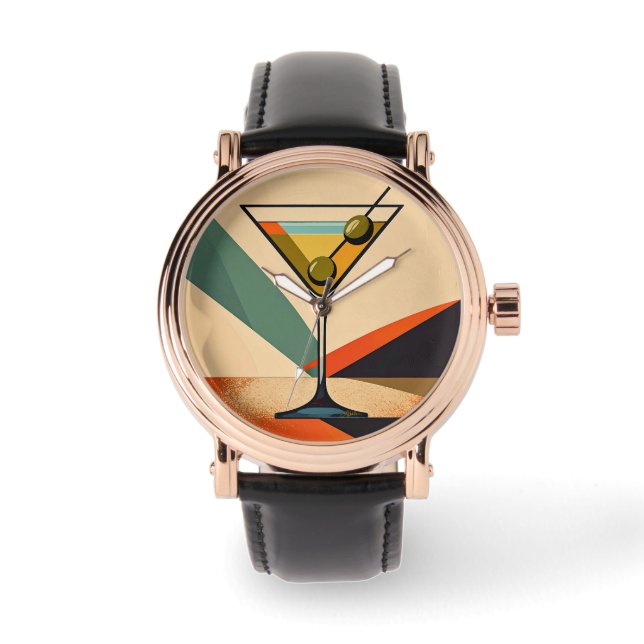 Mid Century Modern Color Block Martini Art Watch (Front)