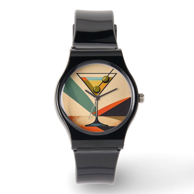 Mid Century Modern Color Block Martini Art Watch (Front)