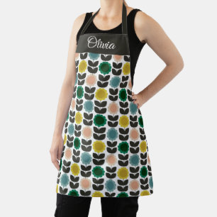  Mid-Century Modern Colored Retro Groovy Flowers  Apron