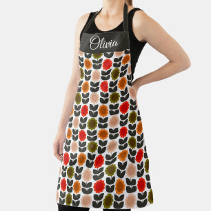  Mid-Century Modern Colored Retro Groovy Flowers  Apron