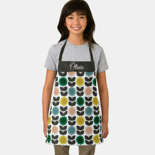  Mid-Century Modern Colored Retro Groovy Flowers  Apron