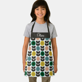  Mid-Century Modern Colored Retro Groovy Flowers  Apron