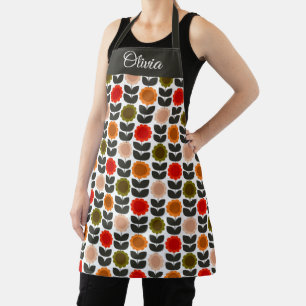 Mid-Century Modern Colored Retro Groovy Flowers Apron