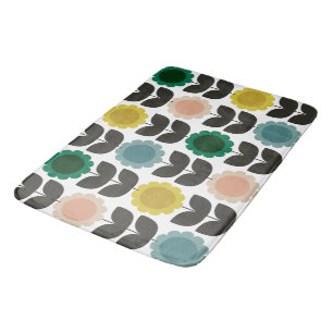  Mid-Century Modern Colored Retro Groovy Flowers  Bath Mat