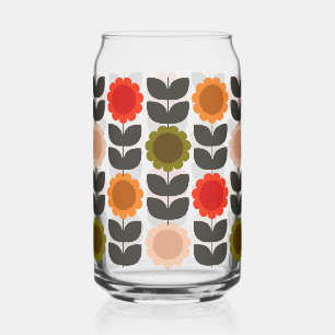 Mid-Century Modern Colored Retro Groovy Flowers Can Glass