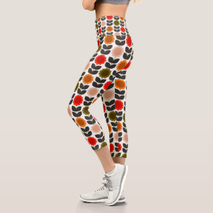  Mid-Century Modern Colored Retro Groovy Flowers  Capri Leggings