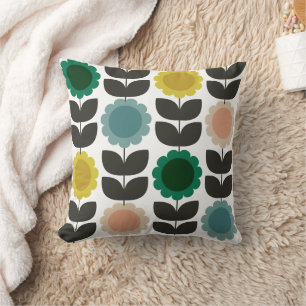  Mid-Century Modern Colored Retro Groovy Flowers  Cushion