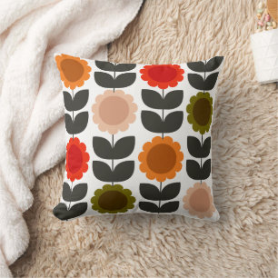  Mid-Century Modern Colored Retro Groovy Flowers  Cushion