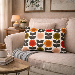  Mid-Century Modern Colored Retro Groovy Flowers  Decorative Cushion