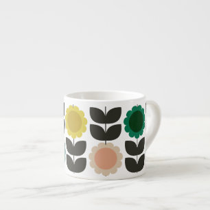  Mid-Century Modern Colored Retro Groovy Flowers  Espresso Cup