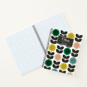  Mid-Century Modern Colored Retro Groovy Flowers  Notebook