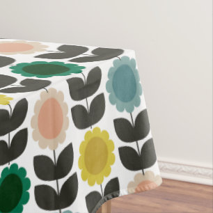  Mid-Century Modern Colored Retro Groovy Flowers  Tablecloth