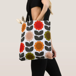  Mid-Century Modern Colored Retro Groovy Flowers  Tote Bag