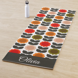  Mid-Century Modern Colored Retro Groovy Flowers  Yoga Mat