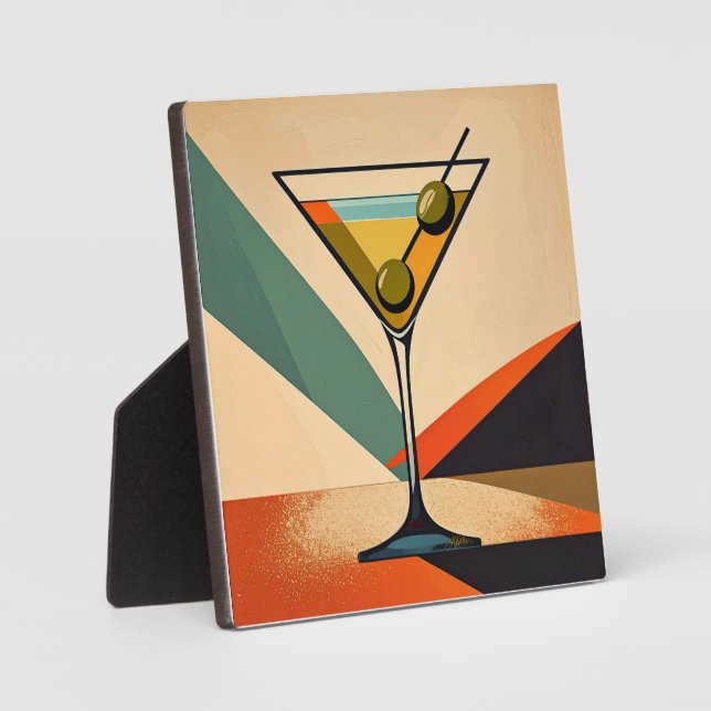Mid Century Modern Colour Block Martini Art Plaque (Front)