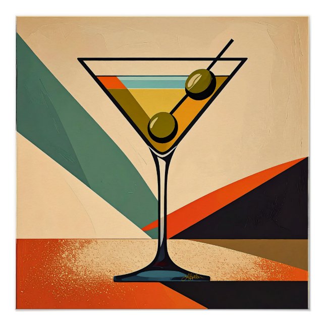 Mid Century Modern Colour Block Martini Art Poster (Front)