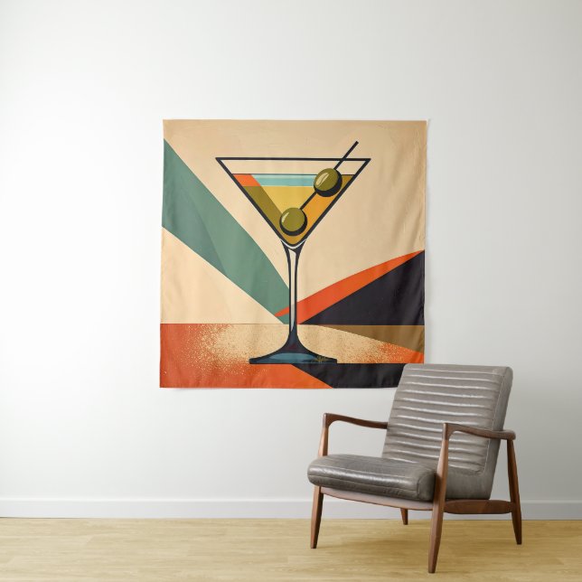 Mid Century Modern Colour Block Martini Art Tapestry (In Situ)