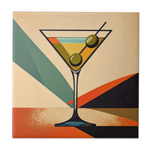 Mid Century Modern Colour Block Martini Art Tile