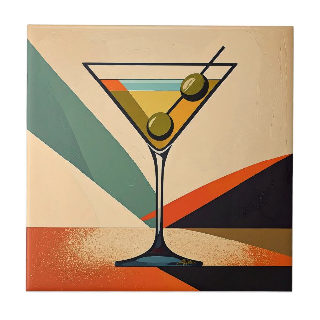 Mid Century Modern Colour Block Martini Art Tile (Front)