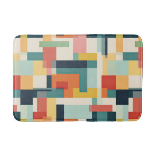 Mid Century Modern Colour Blocks Geometric Pattern Bath Mat