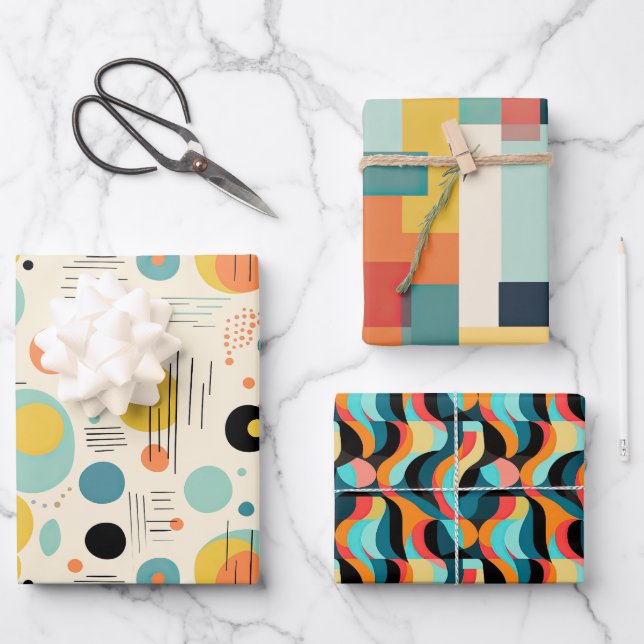 Mid Century Modern Colourful Abstract Pattern Wrapping Paper Sheet (Front)