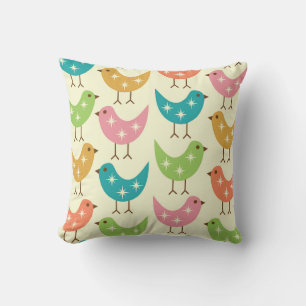 Mid Century Modern Colourful Atomic Birds Pattern  Cushion