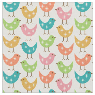 Mid Century Modern Colourful Atomic Birds Pattern Fabric