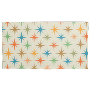 Mid century modern colourful atomic starburst pillowcase