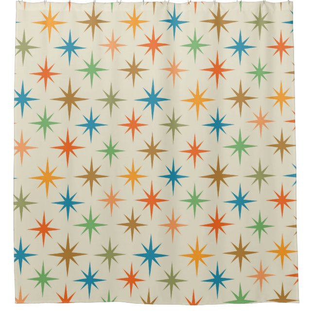 Mid Century Modern Colourful Atomic Starburst  Shower Curtain (Front)