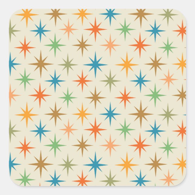 Mid century modern colourful atomic starburst    square sticker (Front)