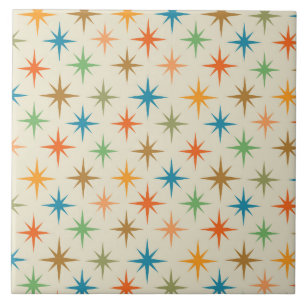 Mid Century Modern Colourful Atomic Starburst   Tile