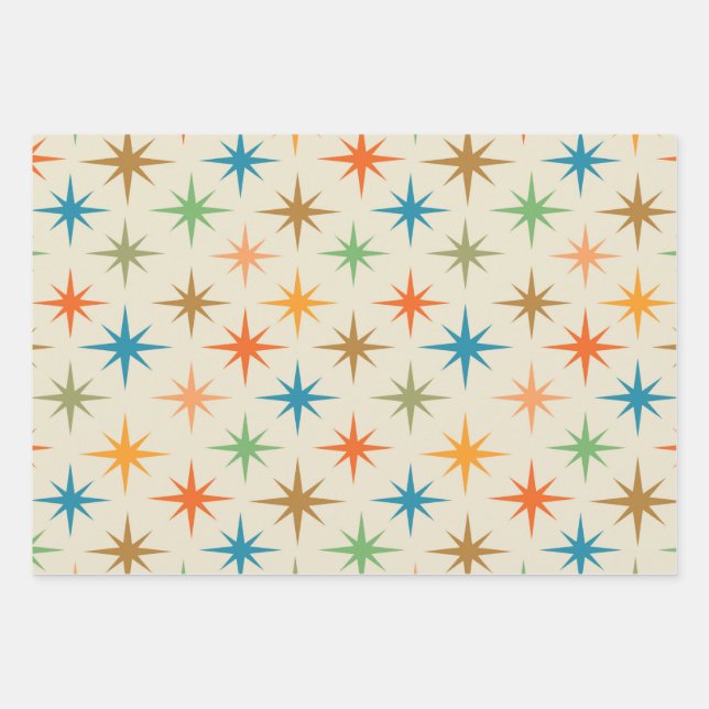 Mid century modern colourful atomic starburst   wrapping paper sheet (Front)