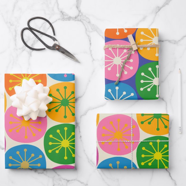 Mid Century Modern Colourful Bright Fun Atomic Dot Wrapping Paper Sheet (Front)
