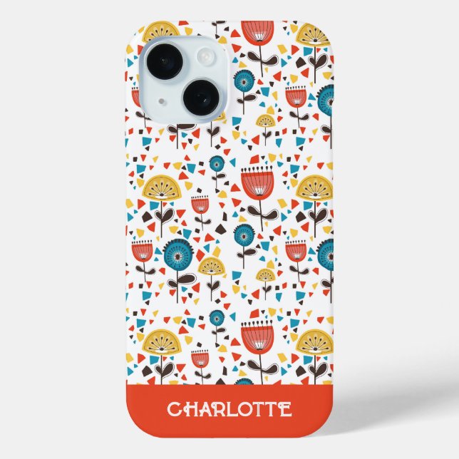 Mid Century Modern Colourful Floral Custom Name Case-Mate iPhone Case (Back)