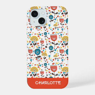 Mid Century Modern Colourful Floral Custom Name iPhone 15 Case